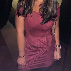 Mauve off the shoulder suede dress